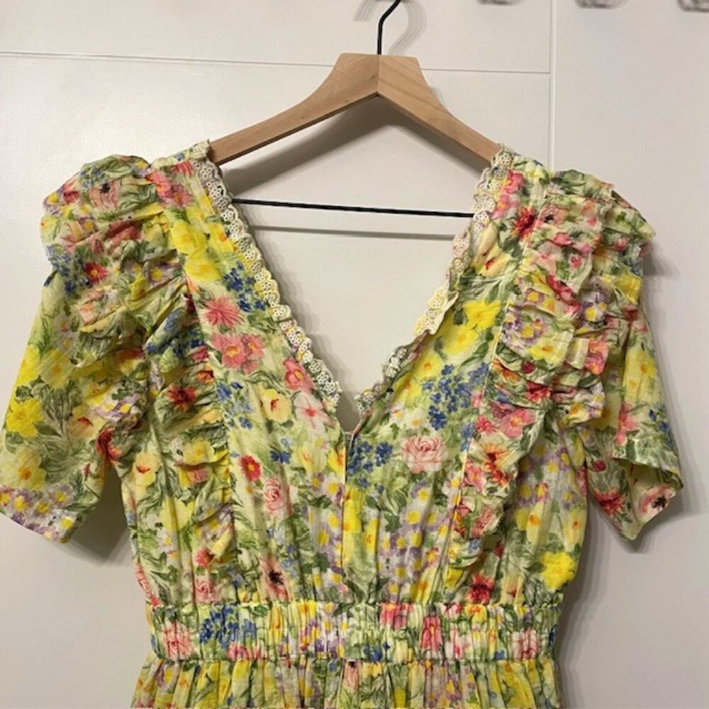 LoveShackFancy Short Sleeve Floral Aldina Mini Dress Rainbow Skies Size Medium - Picture 6 of 16
